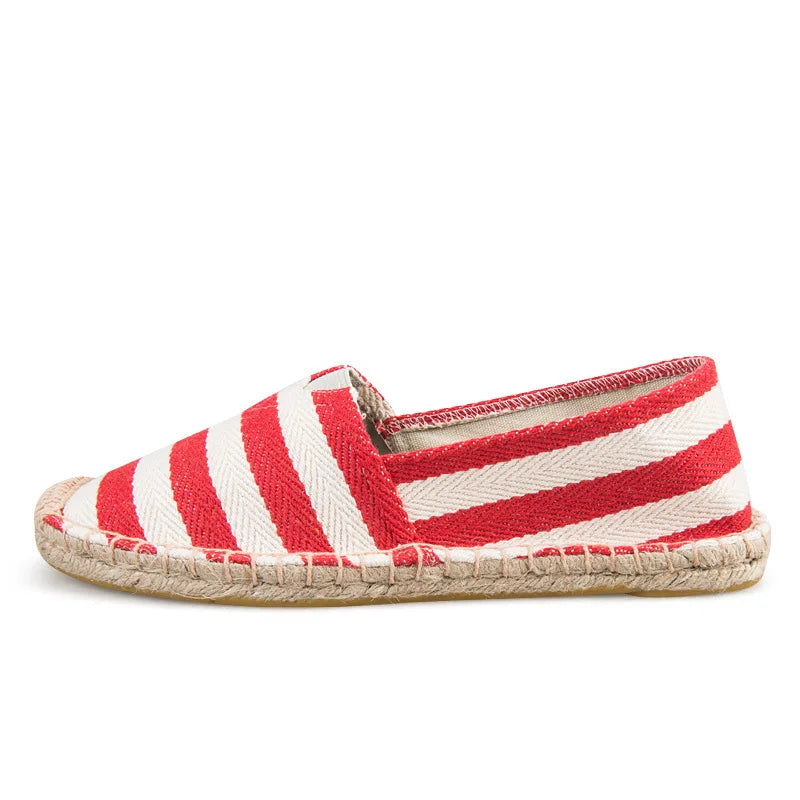 Grass Woven Linen Men's and Women's Handmade Stitching Fishing Shoes with A Casual Flat Bottom Anti Slip Fabric Design Platform