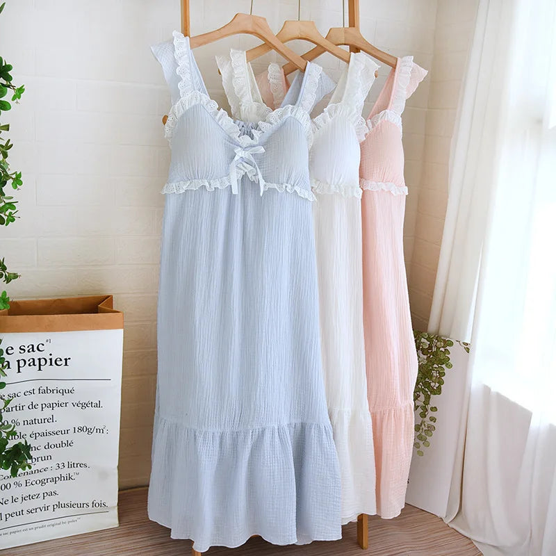 Cotton Solid Color Long Style Nightgown for Women Sleepwear Spring Summer and Autumn Casual Wear Cool Night Gown for Women