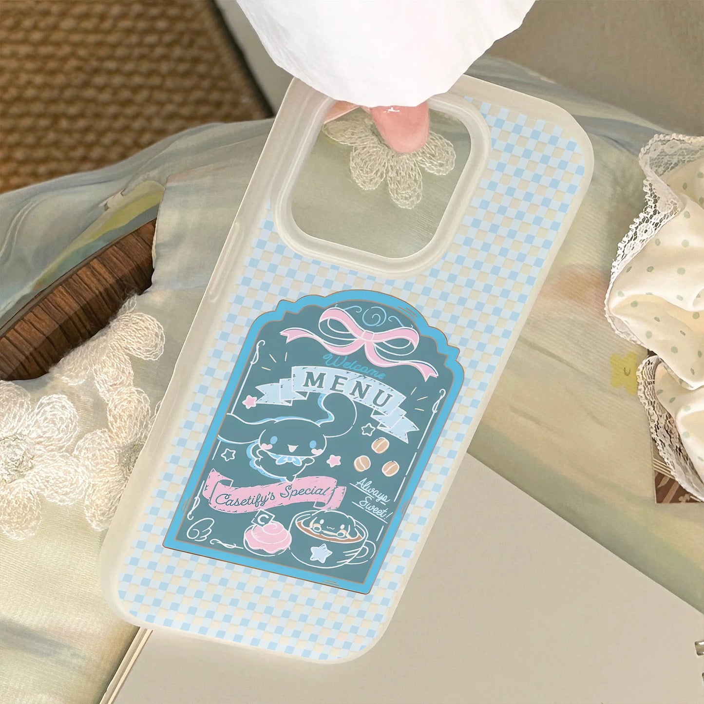 Cute Cinnamoroll Transparent Clear Frosted Shockproof Phone Case for IPhone 17 16E 16 15 14 Plus 13 12 11 Air Plus Pro X XR Max