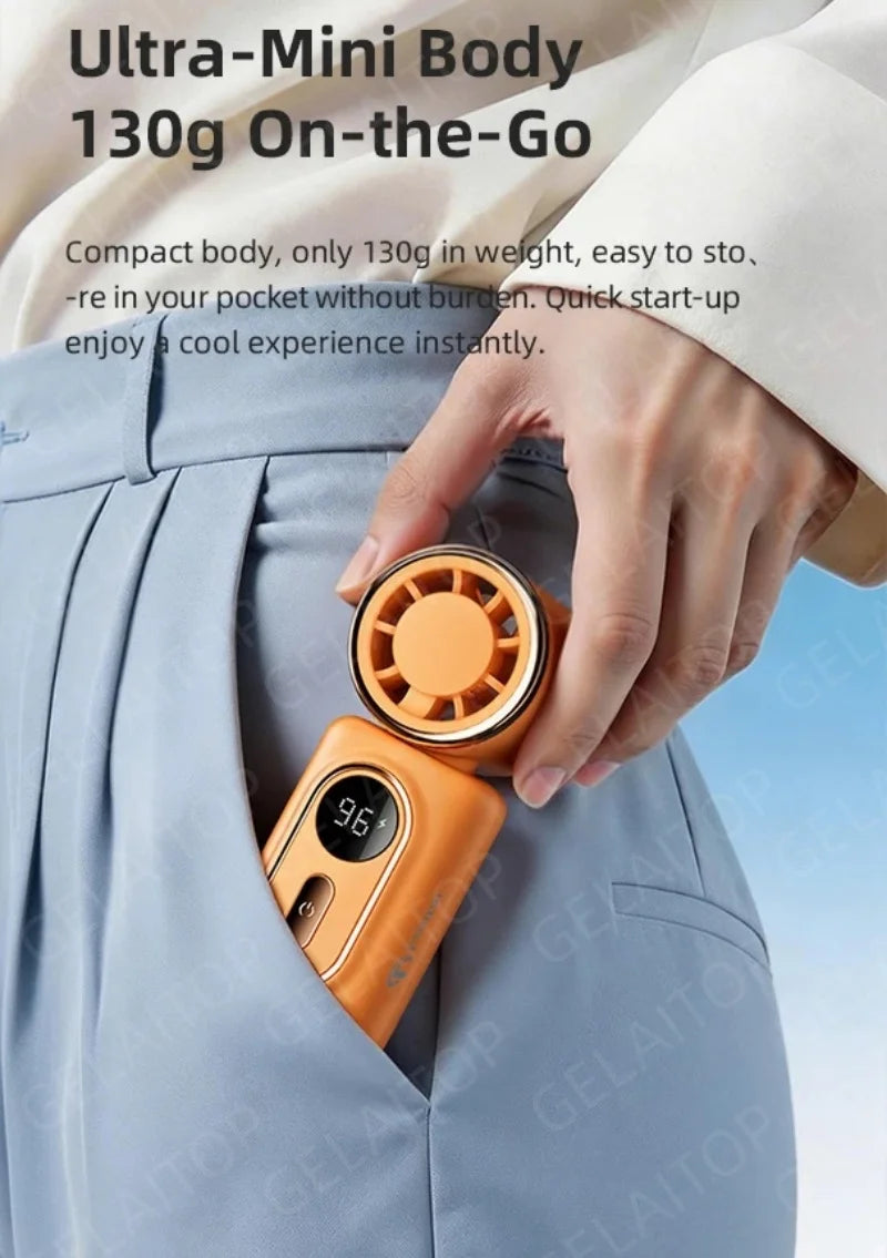 New Mini Fan Handheld Small Portable Fan Cooling Turbo 5 Speeds 3000mAh LED Display 180° Rotatable Clip Type-C Rechargeable Fans
