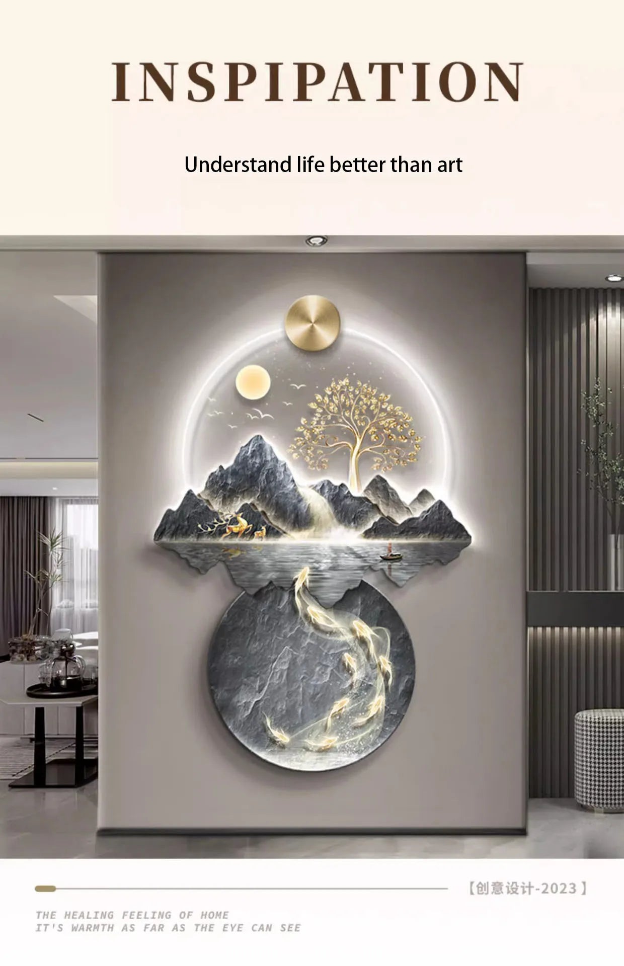 Background Landscape Painting Wall Lamp Chinese Creative Living Room LED Decor Light Corridor Remote Control Lighting Wall Lamps