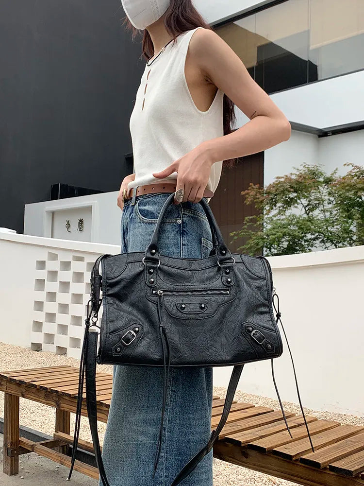 Luxury Designer City Motorcycle Shoulder Tote Bag for Women Large Capacity Autumn Winter Handbag Crossbody Stylish Women's Bag
