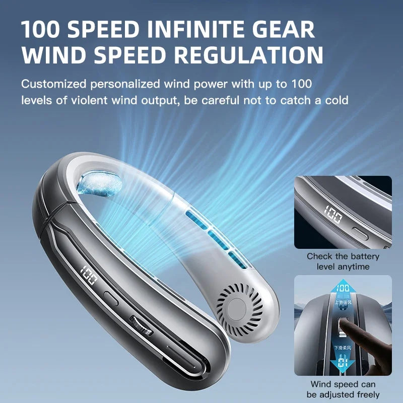 Mini New USB Hanging Neck Fan 8000mAh Rechargeable Bladeless Portable Mute LED Digital Display Electric Fans Air Cooler