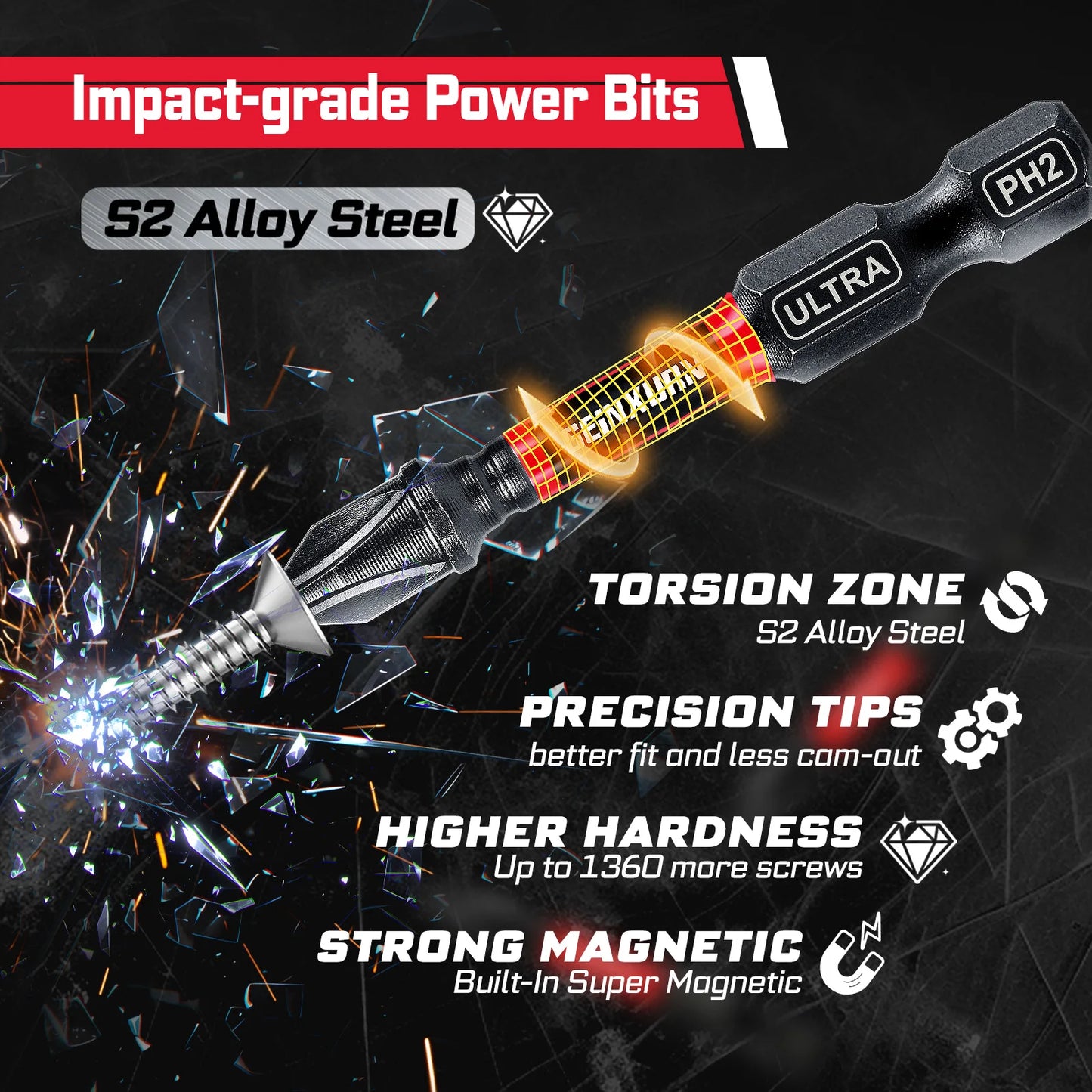 Geinxurn 58Pcs Tools Set Packaged with Impact Screwdriver Bits,Mini Wrech,Step Drill,Socket Adapter and Bit Holder for DIY