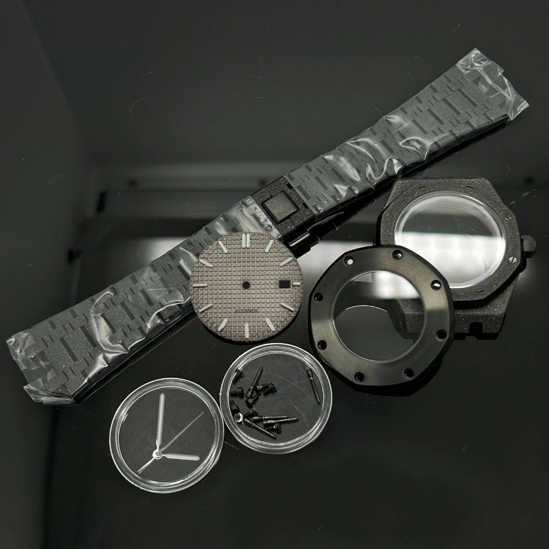 41mm Gold Black Matte Star Sand Steel Case Strap with 31.8mm Watch Dial for Oak NH35 NH36 NH70 Automatic Movement Watch Hands