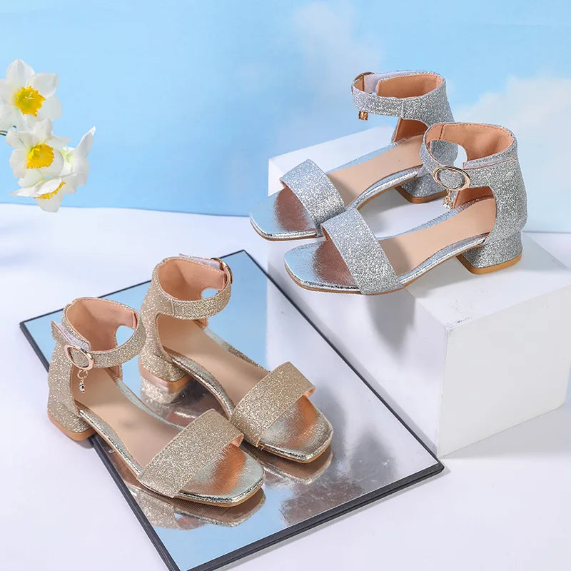 Fashion Children's Summer Sandals Sequins Simple Girls Causal Princess Low-heel Dress Shoes Wedding Party Kids High-top Sandals
