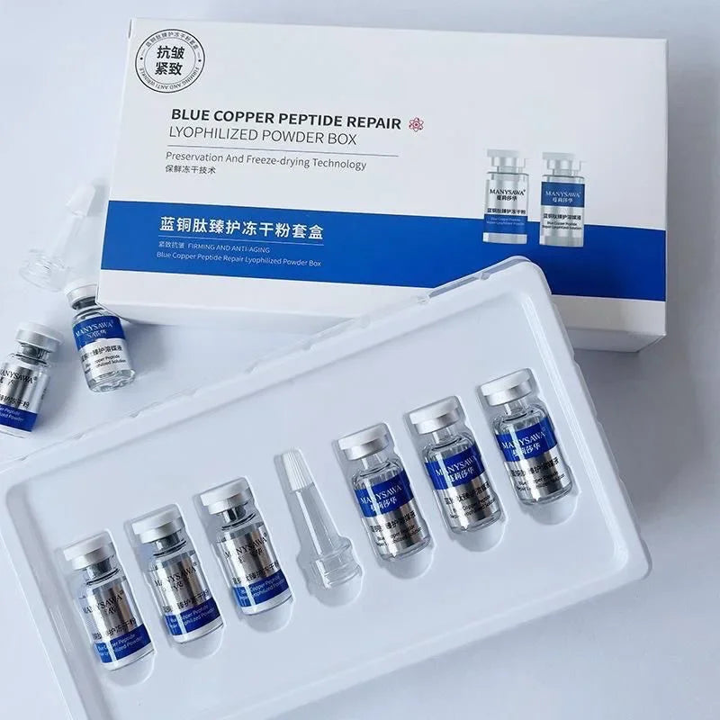 Blue Copper Peptide Repair Lyophilized Powder Box Freeze-dried Firming Essence Anti Aging Shrinks Pores Face Serum Skin Care Set