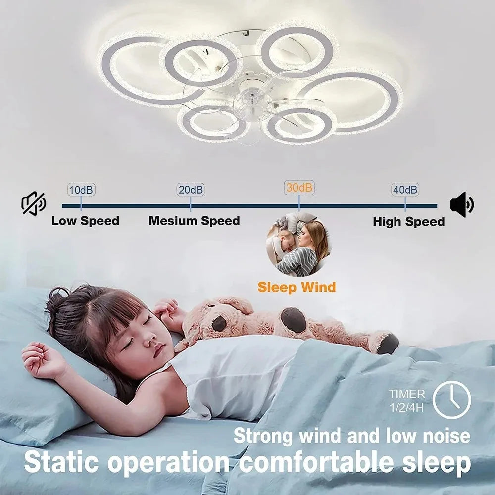 Smart Ceiling Fan with Lights Remote Control 6 Speeds Modern Circular Ring LED Fan Lamp Fixtures Kitchen Bedroom Home Fan Lamp