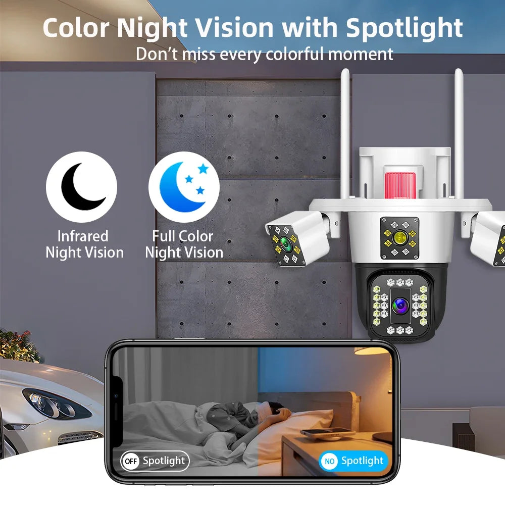 Linook 12MP, 4K, 4-lens, WiFi monitoring camera, IP camera, CCTV outdoor WiFi camera, WiFi security protection camera