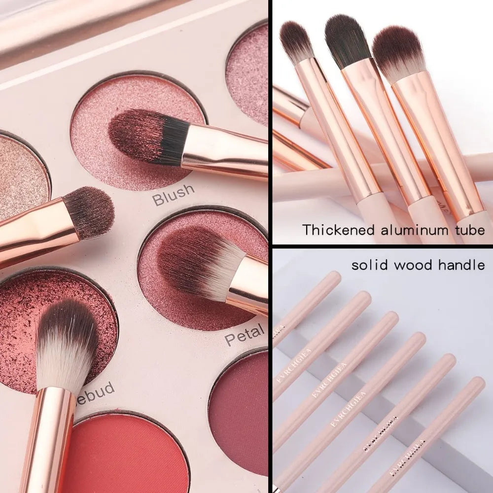 Eye Makeup Brush Set, 6 Pcs Professional Blending Eyeshadow Makeup Brushes for Concealer Eyebrows Eyeliner, Soft Hairs & Wood Ha