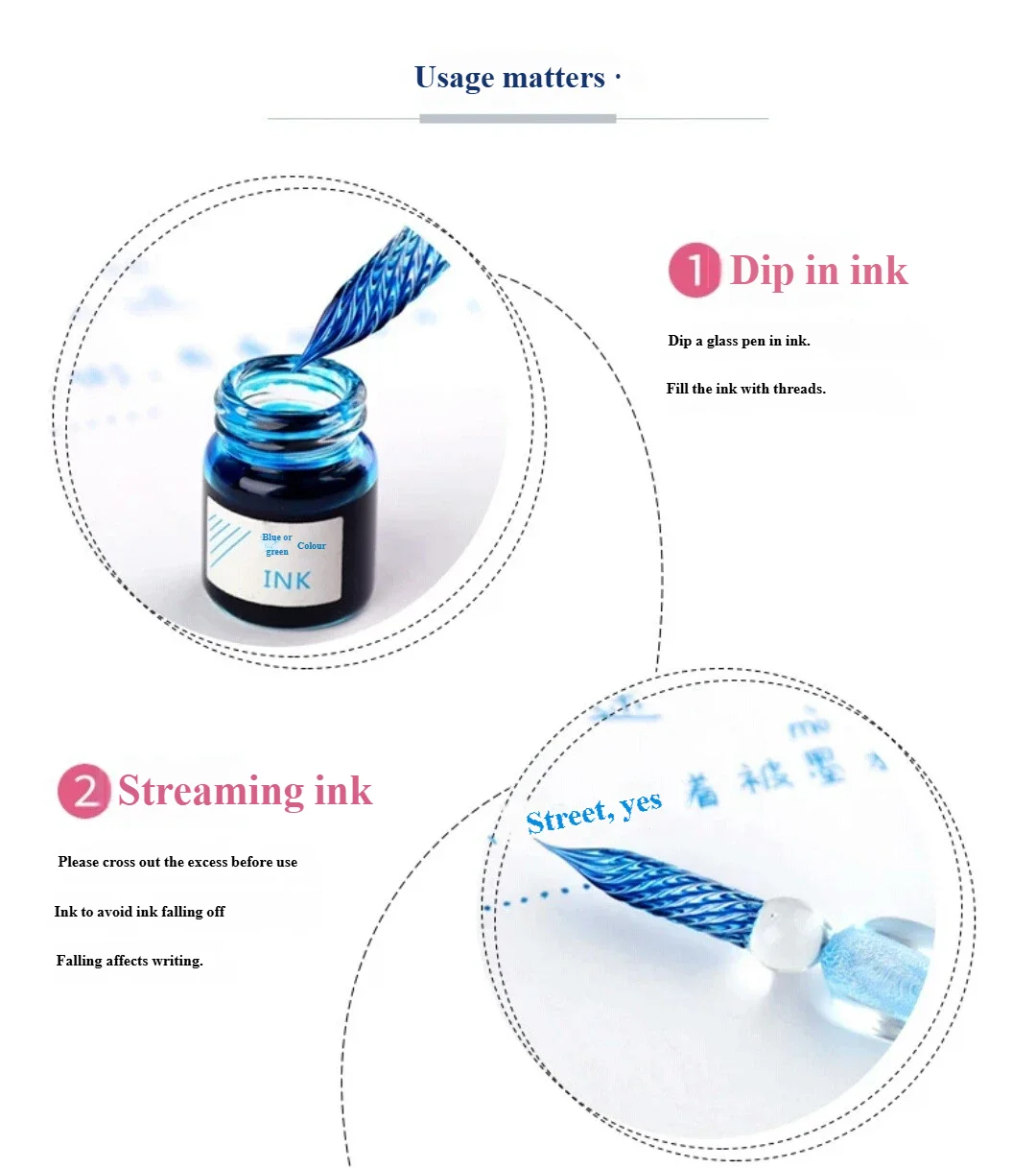 Embedded flower glass pen set, colored dipping pen, street vendor gift box, signature pen, glass pen gift