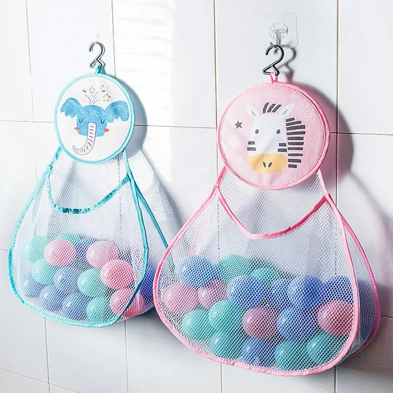 Bathroom Storage Baskets Hanging Storage Mesh Bag with Hook Cups Portable Baby Bath Toys Cute Duck Frog Organization Bags