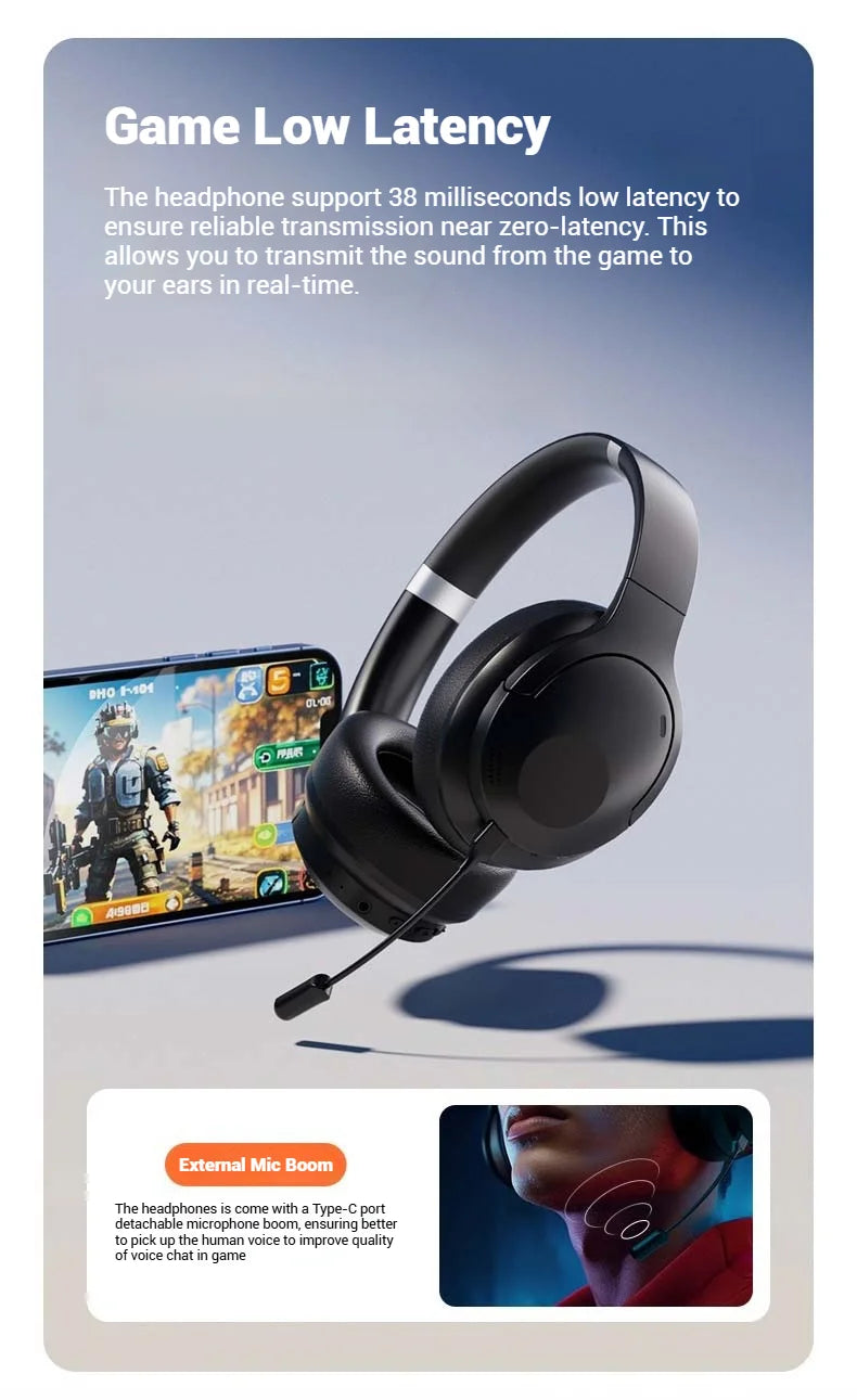 Sansui 50dB ANC Wireless Bluetooth 5.4 Headphone Over-Ear Earphone with Detachable Microphone Active Noise Cancellation Headsets
