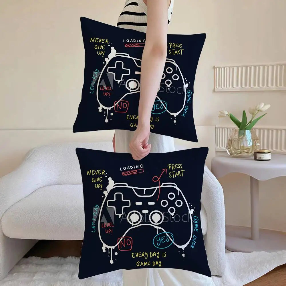 Colorful Graffiti Game Gamepad Pillow Case Anti-dustmite Pillowcase Invisible zipper silky Sofa cushion cover