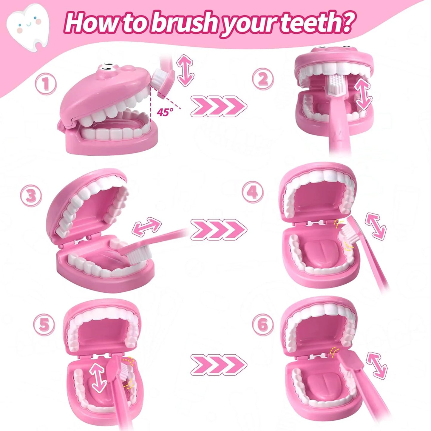 9PCS Plastic Dental Simulation Game Set, Children's Medical Set Hygiene Habit Cultivation Teaching Aid Intellectual Brushing Toy