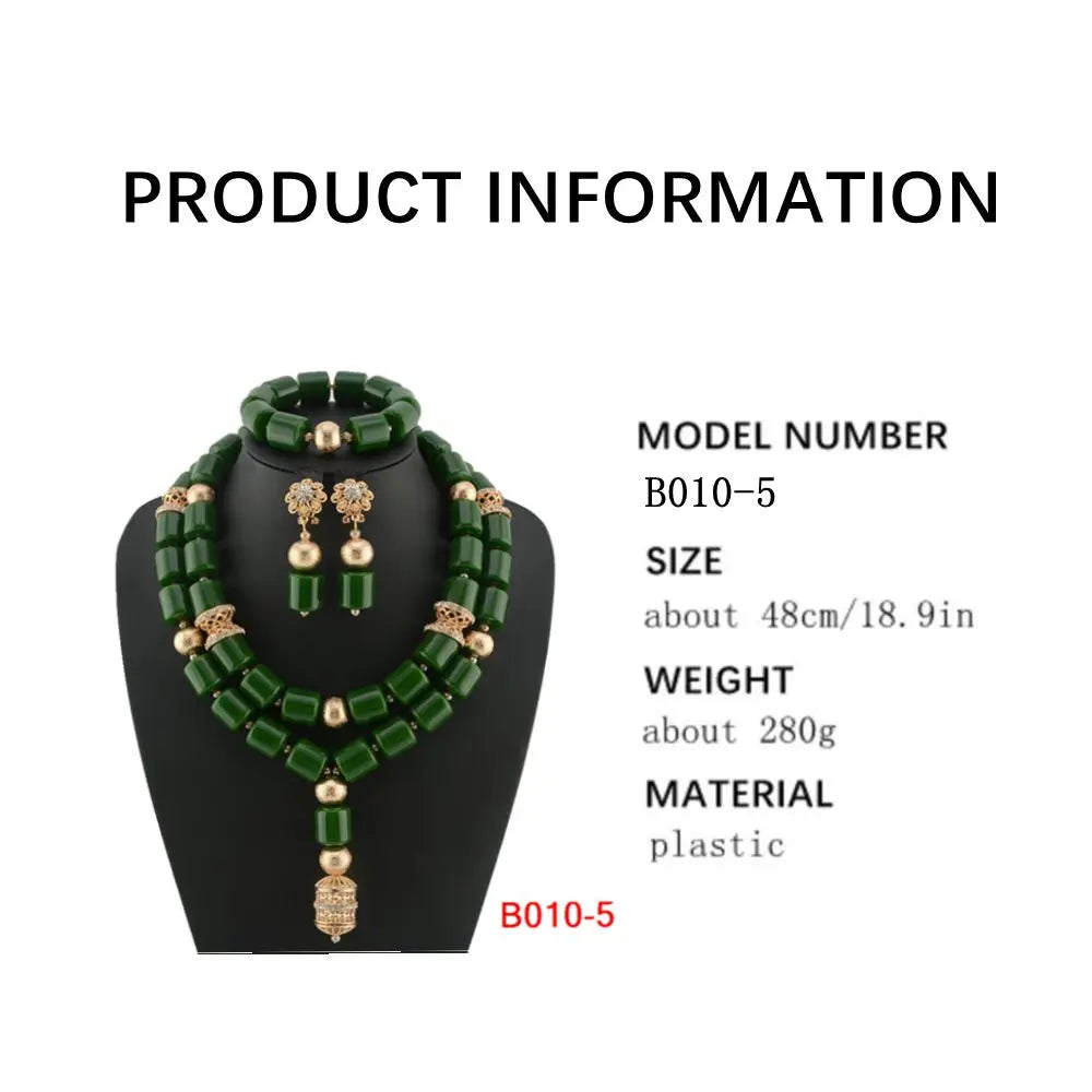 High Quality 2 Layers Artificial Coral Bead African Wedding Jewelry Set Women Necklace Nigeria Bride Party Gift