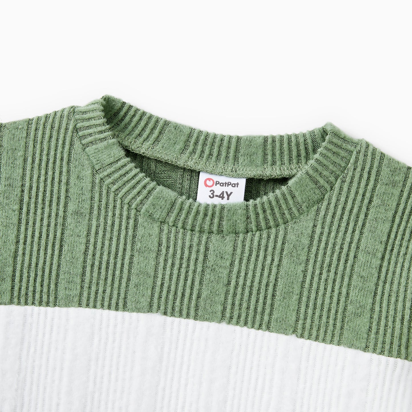 PatPat Family Matching Sets Green Color Block Long Sleeves Ribbed Tops/Dress/Romper