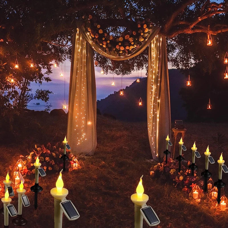 Solar Garden Light Candle Light with Candlesticks Holders Waterproof LED Solar Lamp for Outdoor Garden Lawn Pathway Decoration