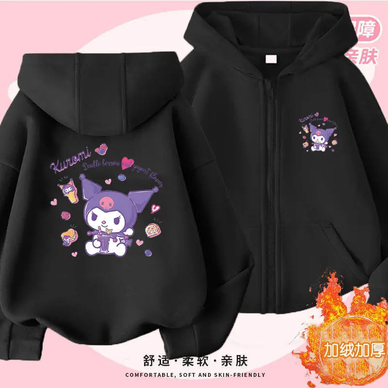 Kuromi Zipper Hoodies Girls Cinnamoroll Sweatshirt Autumn And Winter Long Sleeve Harajuku Pullovers Series Stich Casual Hooded