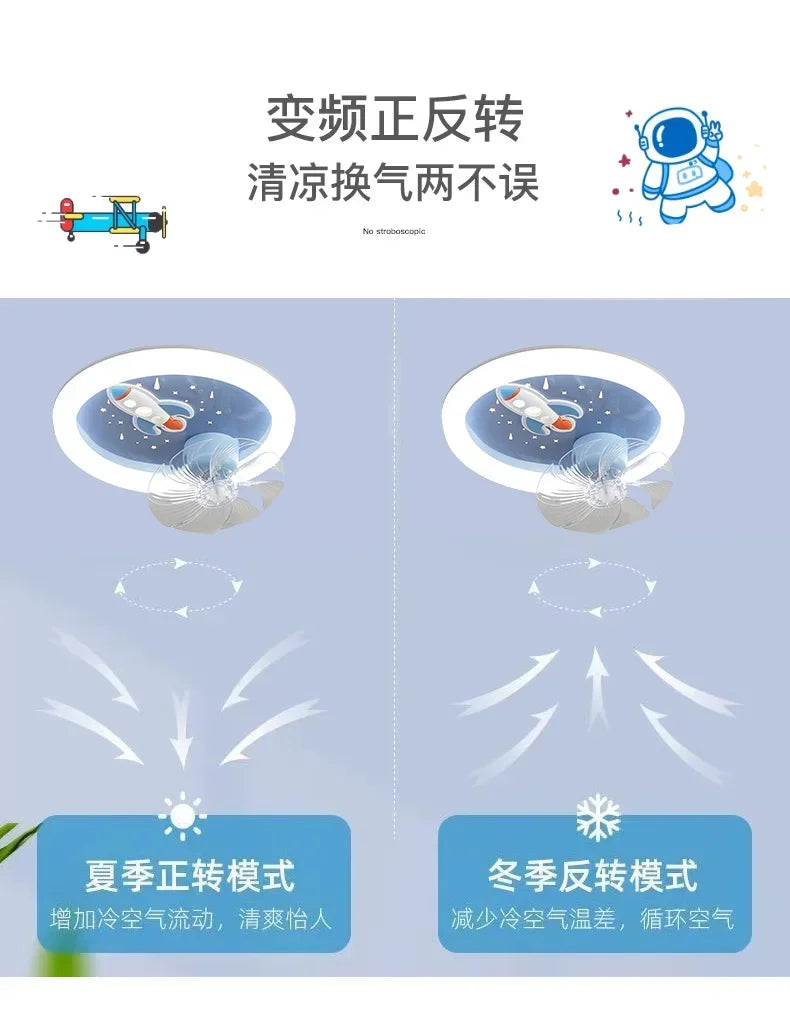 Modern Kids Room Ceiling Fan Light Cartoon Moon Astronaut Ceiling Lamp Boy Girl Bedroom Nursery Study Chandelier Ceiling Lights