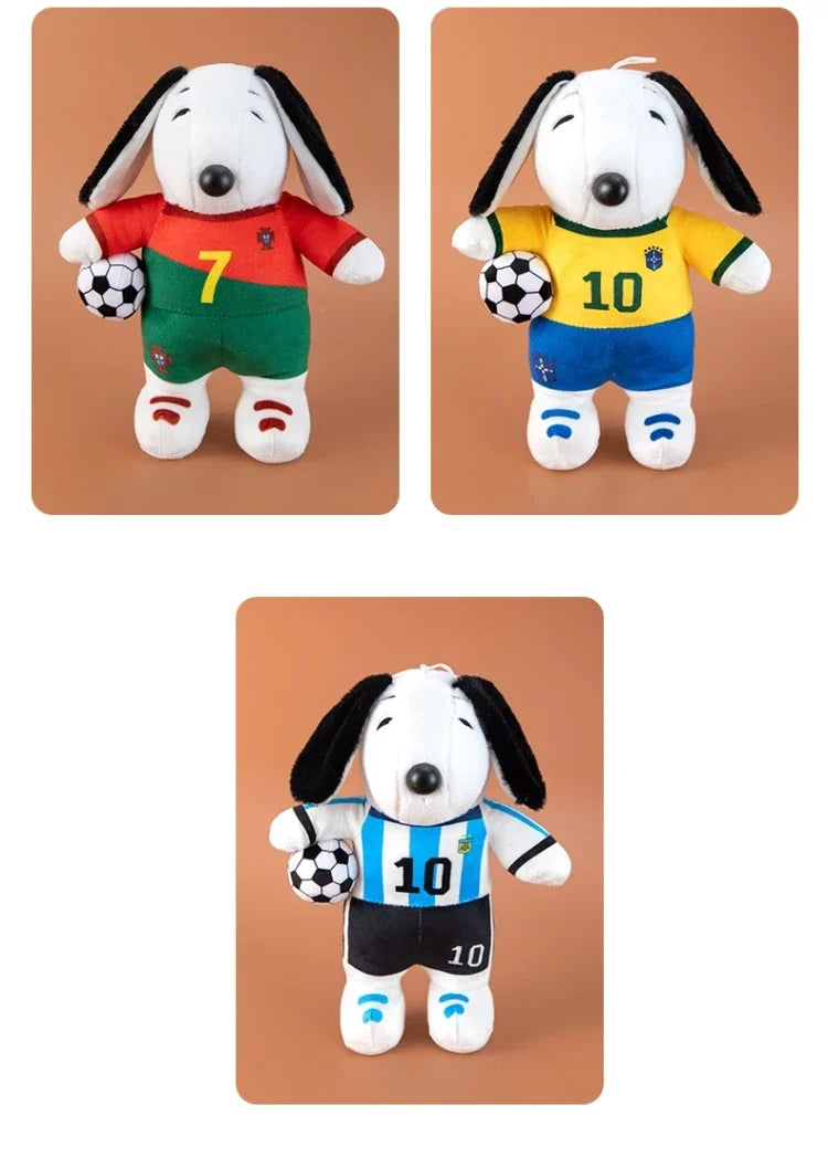 New Peanuts Snoopy Soccer cute Plush Toy Pendant Key Chain Team Jersey Stuffed Doll with Football for Kids Fans Birthday Gift