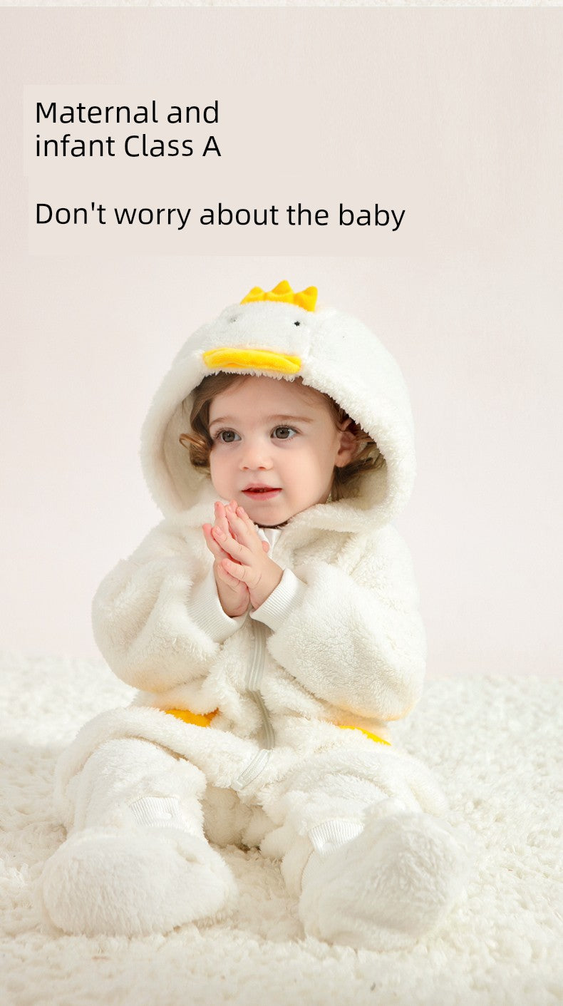 European Pregnant Woman and Baby Autumn and Winter Clothes Baby Going out Cotton-Padded Clothes Thickened Warm Jumpsuit Cute Double-Sided Velvet Outwear Romper