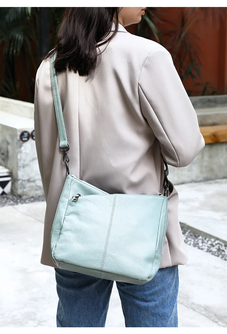 Women Full Grain Cow Leather Hobo Bag With Two Straps Multi Color Large Capacity Shoulder Crossbody Handbag