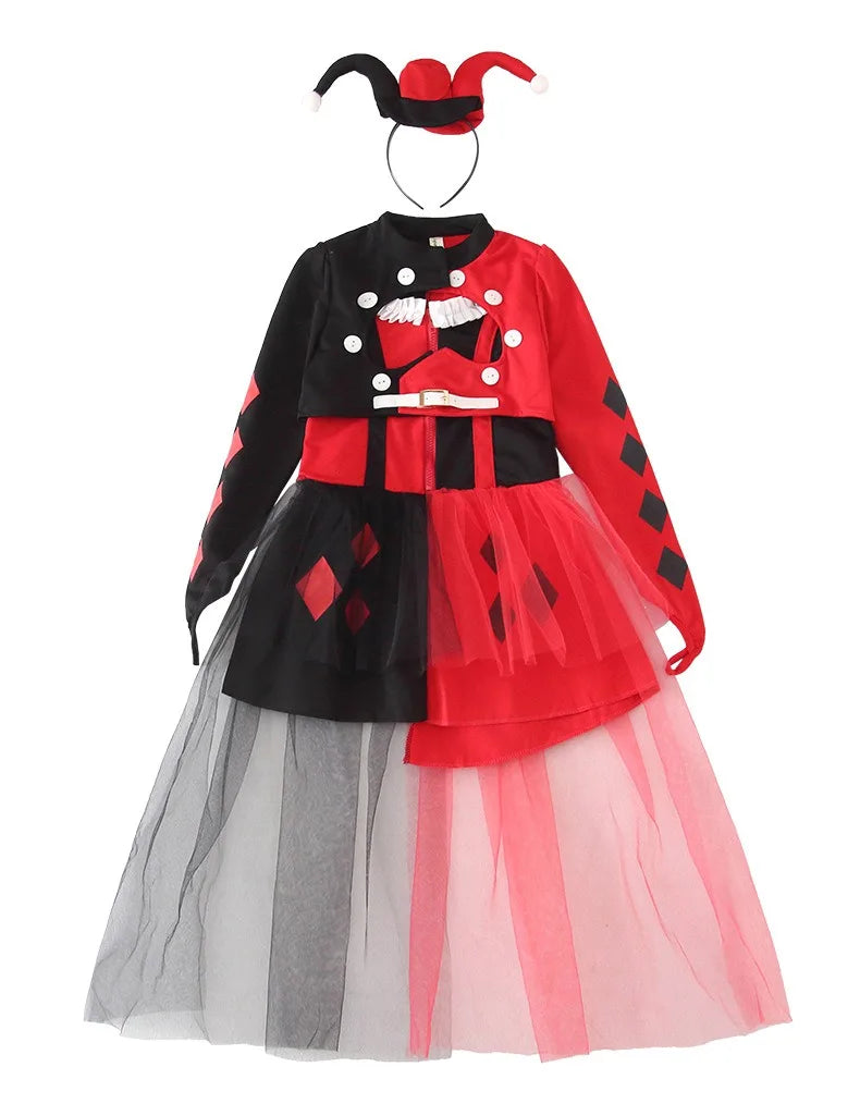 Halloween Cosplay Costumes Horror Clown Dresses Pants Headwear Clothes Sets Carnival Theme Party Role Playing Outfits for Girls