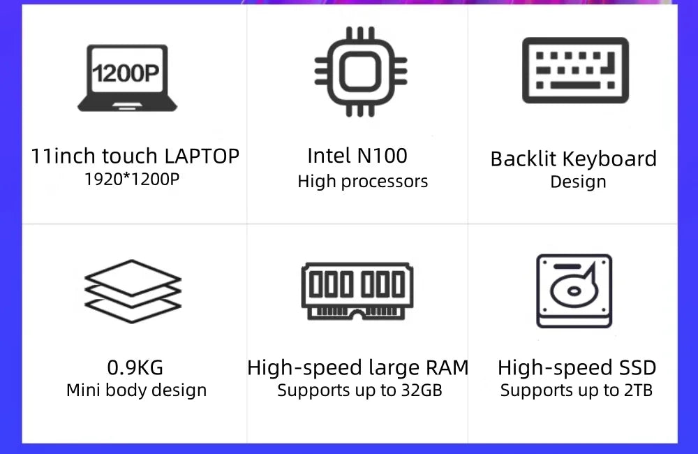 Green 2025 New 11" Touch Screen Intel Celeron N100  4 Core 4 Thread 3.4GHz  Laptop PC Cheap Win 11 Laptops Computer For Business