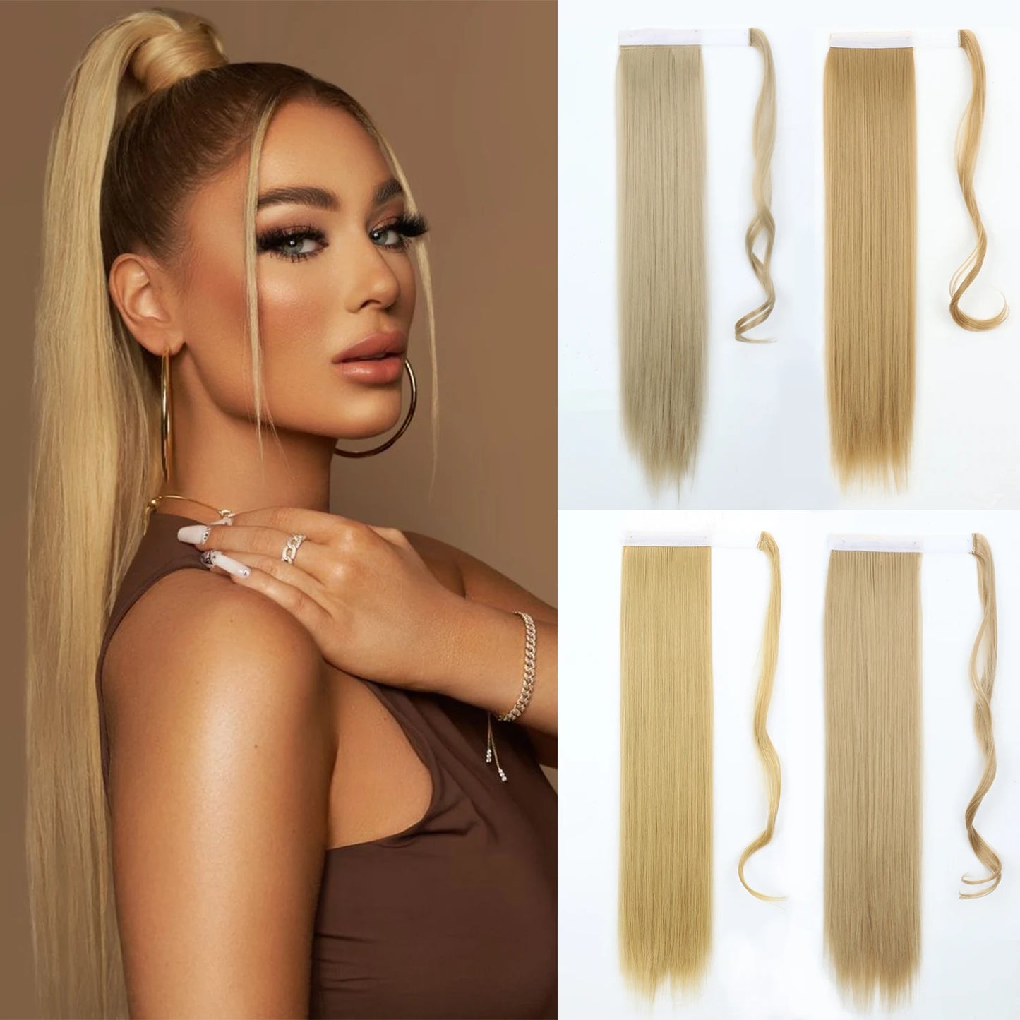 MERISIHAIR Synthetic 22 34 inches Long Straight Ponytail Extensions Heat Resisting Ponytail Brown Blonde Hair Women