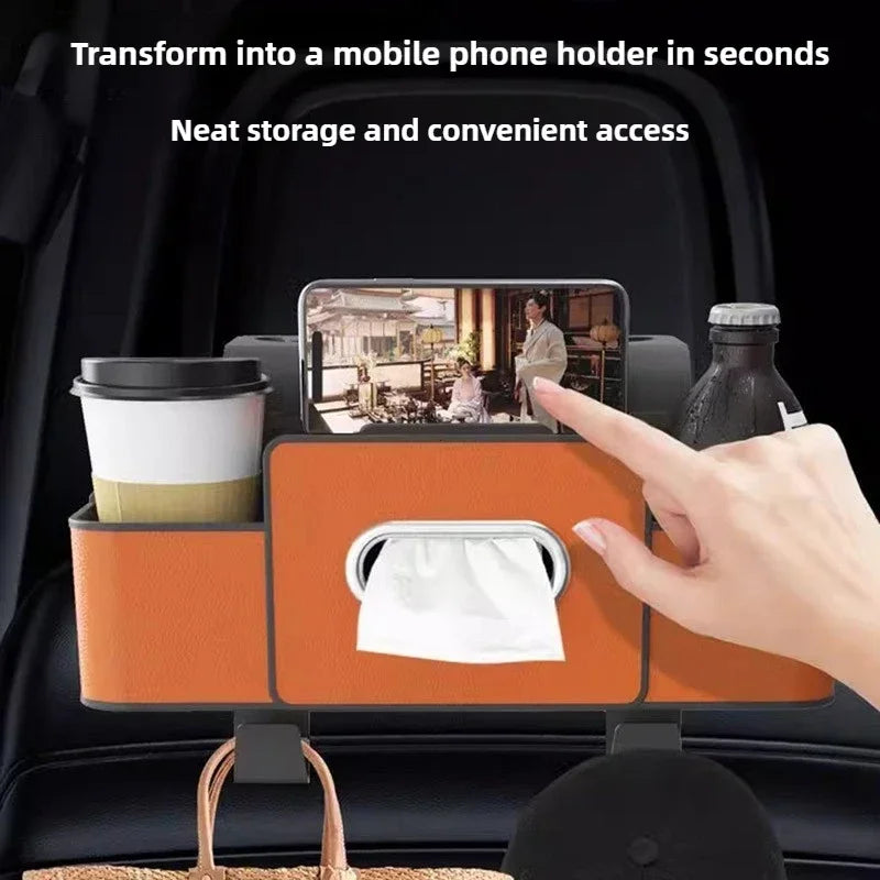 Multifunctional Car Organizer Rear Drainage Holder Storage Hanging Box In Car Bag For Stowing Tidy With Phone Tissue Cup Holder