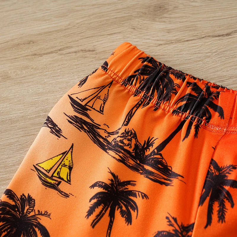 Baby Set Triangle Jumpsuit and Shorts 2PCS Holiday Coconut Tree Seaside 0-18 Months Newborn Knitted Toddler Comfortable Trendy