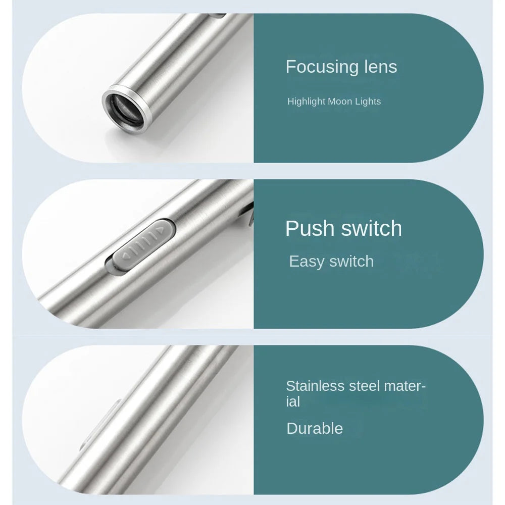Stainless Steel Doctors Pen Light Yellow/ White Light with Steel Clip Nurse Pocket Flashlight Portable Water-proof