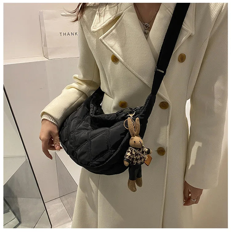 Crossbody Bags for Women's, Lightweight Shoulder Purse with Cute Rabbit Pendant Adjustable Strap Casual Handbag for Commute