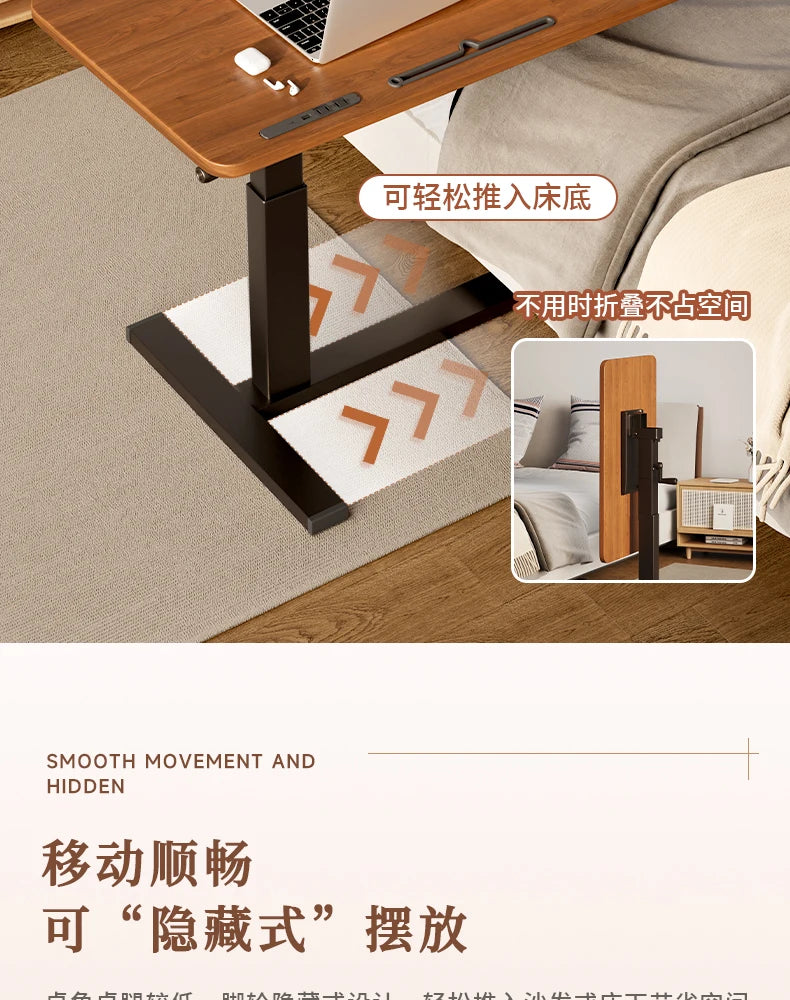 Pneumatic Lifting Laptop Desk Mobile Bedside Table Computer Desk Home Office Writing Desk with Wheels Storage Shelf