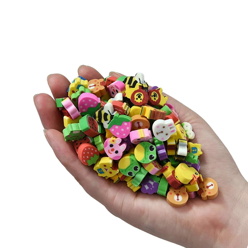100~500pcs Mini Cartoon Eraser Bulk Multiple Styles Colored Fruit Animal Cake Design School Supply Student Festival Rewards TMZ