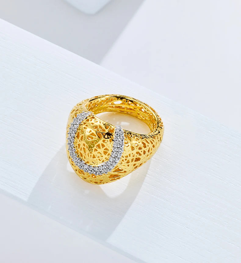 IVOG Brilliant Zircon U-shape Design Ring For Women Hollow Out Luxury Ring Fashion Jewelry Flagship Store