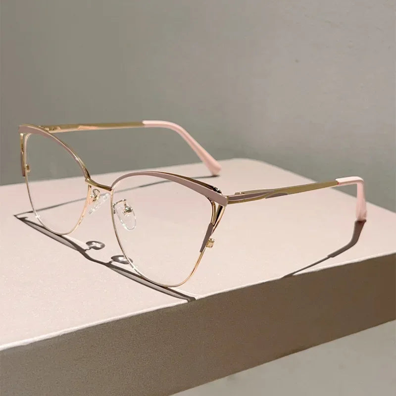 New Simple Metal Anti Blue Light Glasses for Women Fashion Vintage Cat Eye Glasses Business Computer Goggles Eyeglasses Whosale
