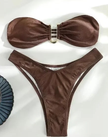 Miyouj Push up Swimsuit Bikini New Two Piece Suit Solid Color Bikini Sets 2026 Swimwear Low Waist Biquini High Cut Bathwear