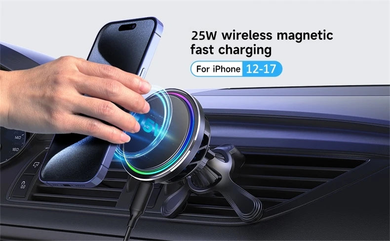 HaaYot QI2 Ice Cooling 25W Magnetic Wireless Car Charger RGB Fast Charging Car Phone Holder Stand For Magsafe iPhone 17 16 15 14