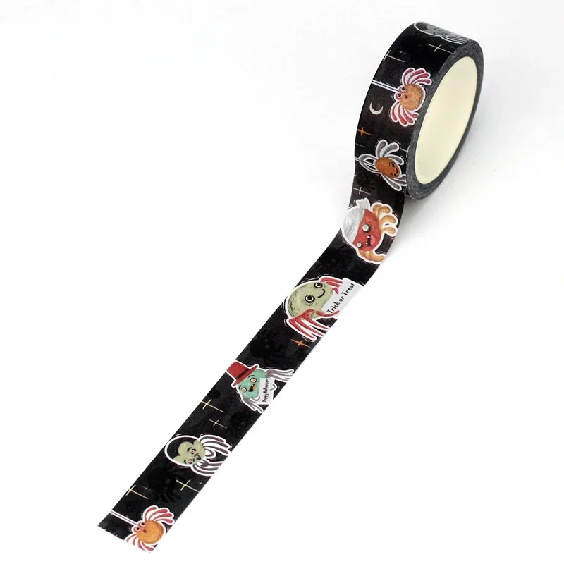 1pc 10M Deco Bat Rose Skull Black Cat Haunted House Halloween Masking Washi Tape Set for Scrapbooking Cute Journal Stationery