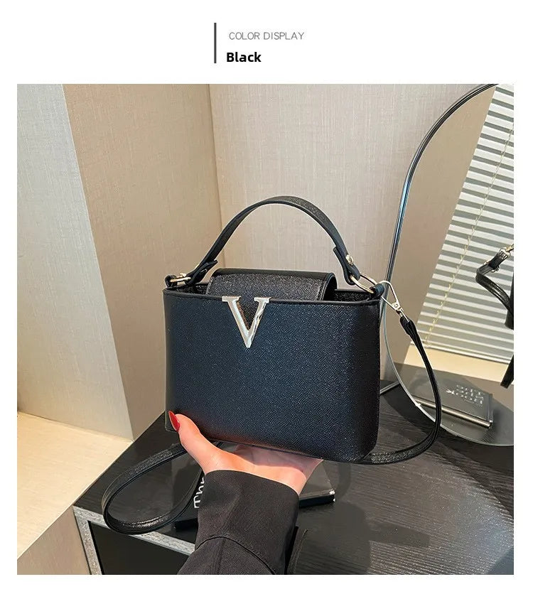 Luxury Women's Tote Bag, Chic V Shaped Stylish Pu Leather Bucket Bag, Top Cover Handbag Women Shoulder Crossbody Bag for Woman