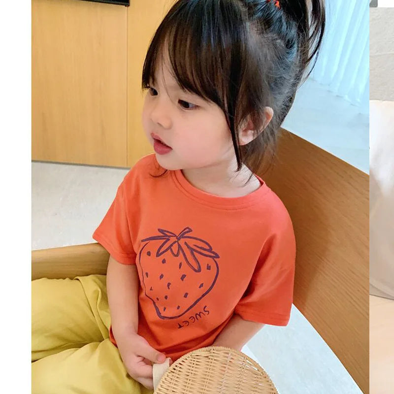 Baby Girls Boys Short Sleeved T-shirt Kids Cotton Top Tees Toddler Cartoon Print Shirts Summer Children's Clothing Korean Style