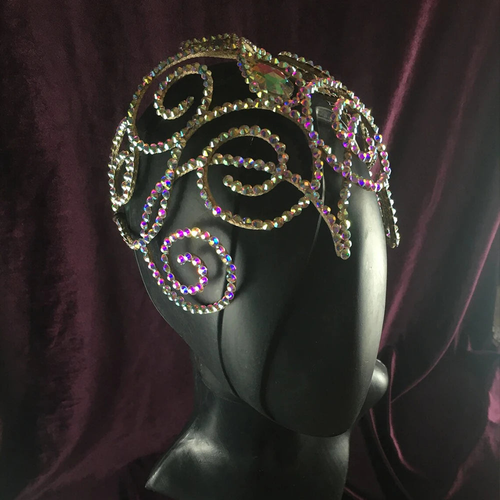 Stonefans Gorgeous Belly Dance Headpiece Headband Bridal Hair Jewelry Hollow Colourful Rhinestone Head Chain for Women Ballroom