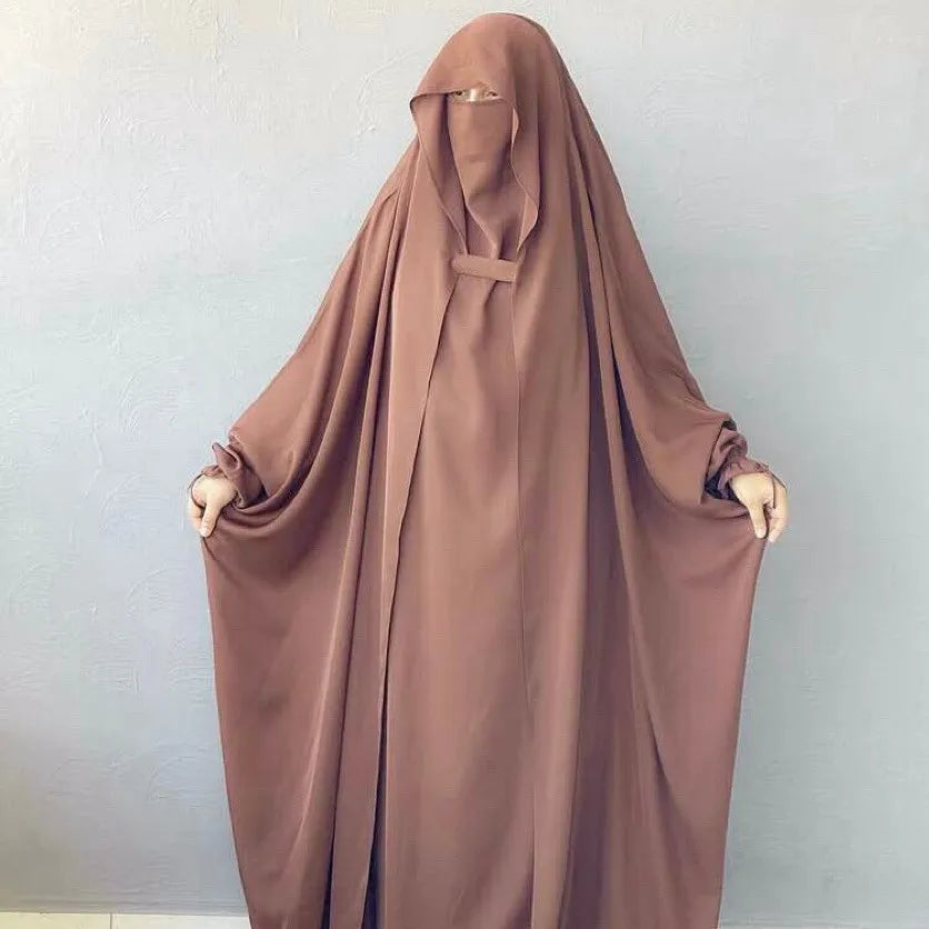 Muslim Abaya Hooded Smocking Sleeve One-piece Prayer Dress Women Jilbab Islamic Clothing Dubai Saudi Black Robe Turkish Modesty