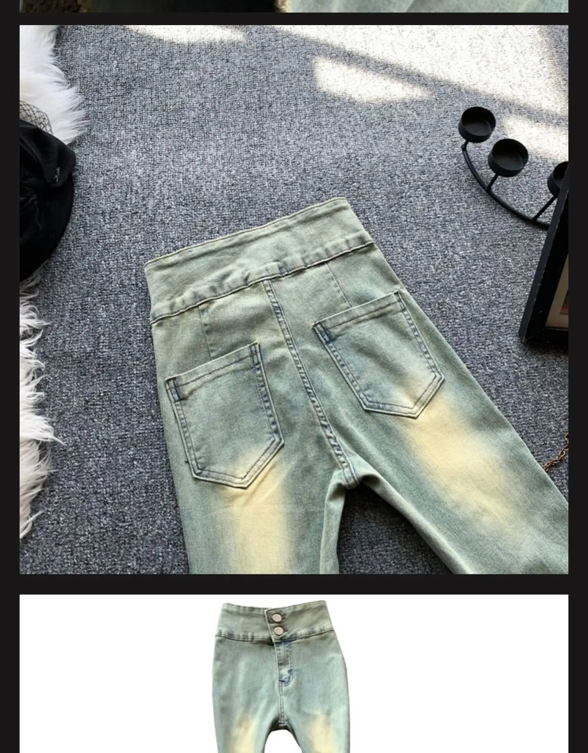 Jeans Women Autumn Chic Daily Flare Trousers Gradient Color High Street Full Length Fashion All-match Temperament Simple Shinny