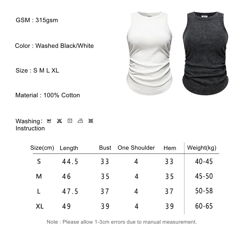 ZODF Women 2025 Hotsweet Girls Washed Cotton Tank Tops Female 315gsm Slim Pleated Arc Hem Camisole TEE Brand Tops HY0574