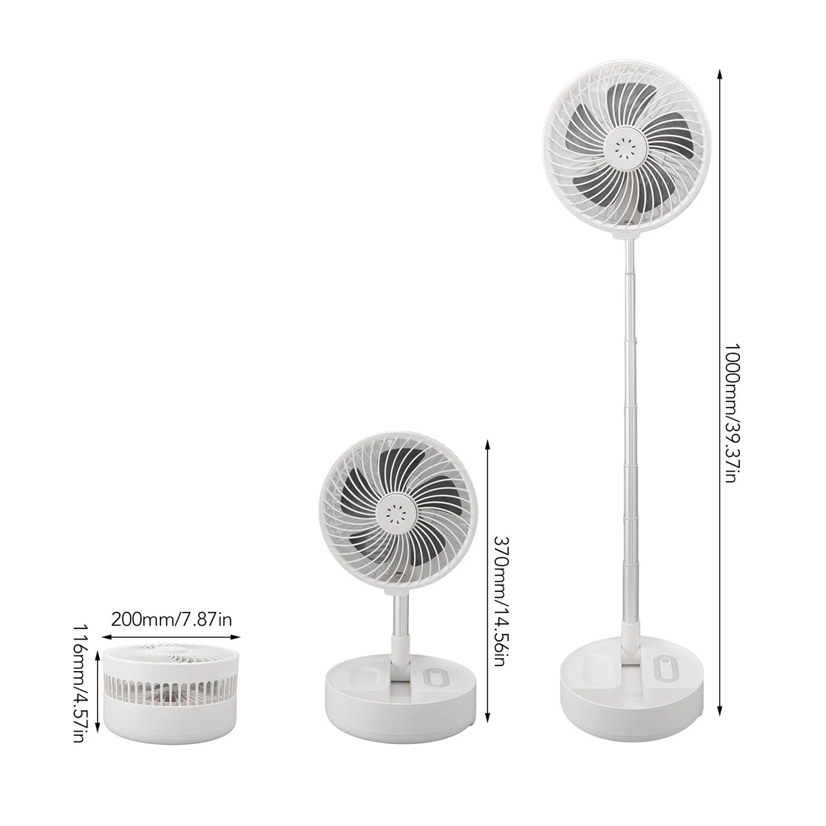 Folding Telescopic Fan 4 Speed USB Charging Remote Control Portable Desktop Floor Fan with Light for Home Travel