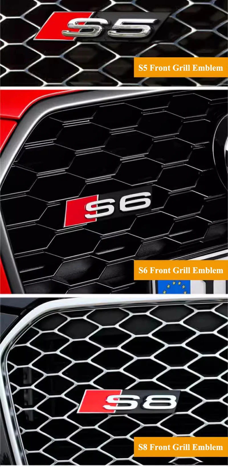 3d ABS Chrome Black Logo S3 S4 S5 S6 S7 S8 Emblem Honeycomb Car Front Grille Bdage For Audi S 3 4 5 6 7 8 Accessories