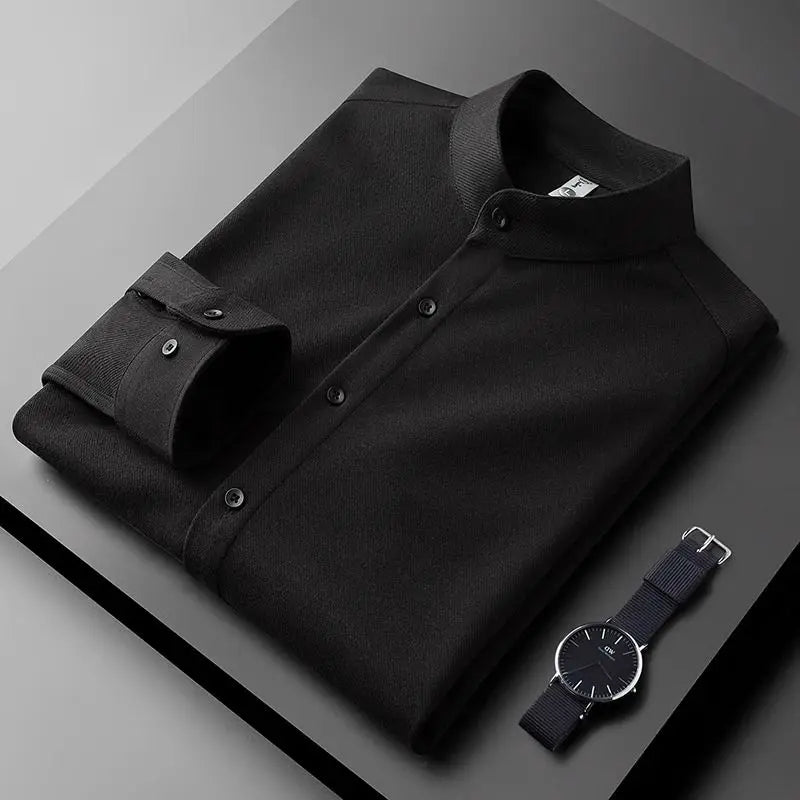Men's Fashionable Thick Standing Collar Shirt with a High-end Feel Soft and Warm on Top